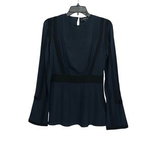 Derek Lam Long Sleeve Peplum Blouse Size 4 Silk Blue Black Accents Career Formal
